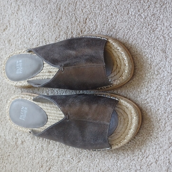 Eileen Fisher Milly Espadrille Flat Pewter Sandals Metallic - Picture 4 of 7